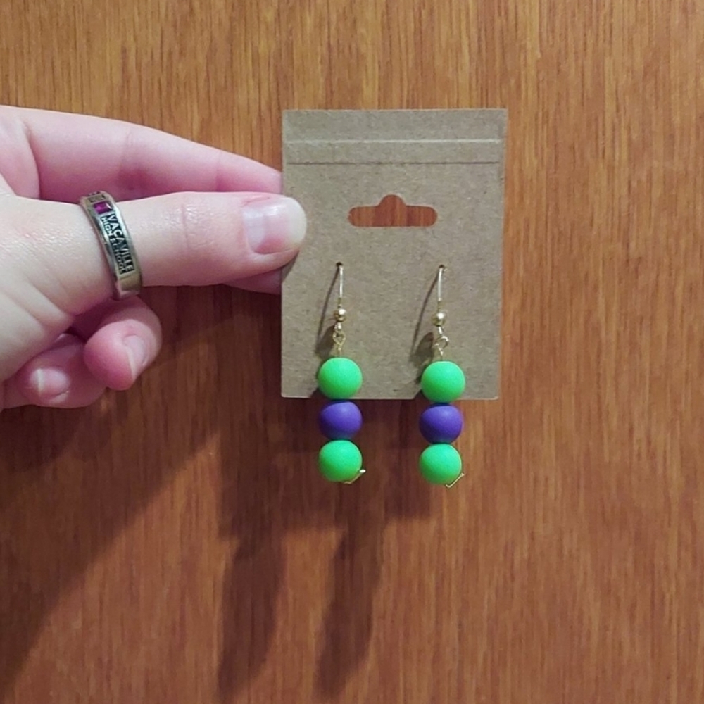 Handmade green and purple earrings